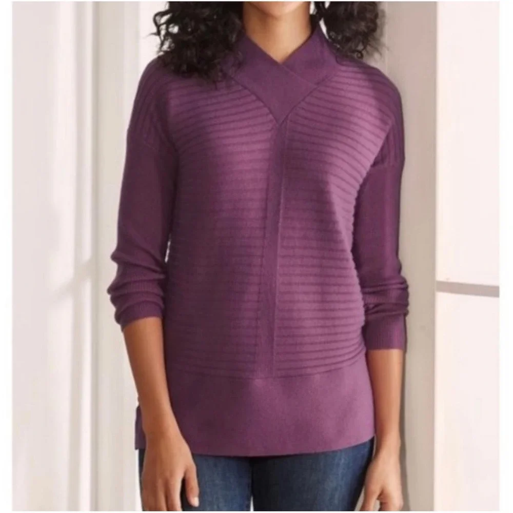 NWT SOFT SURROUNDINGS Raspberry Boheme Ladies Casual V-Neck Sweater, M‎